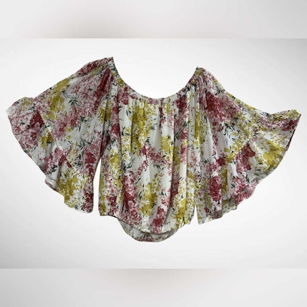 eesome brand women's blouse with floral pattern off-the-shoulder neckline Small - Picture 4 of 11
